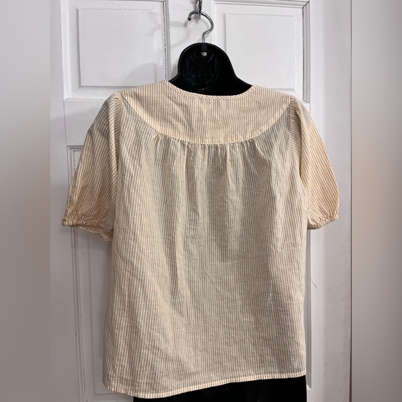 Madewell Prose Yellow Striped Short Sleeve Button Loose Fit Peasant Top Sz XS - Picture 5 of 9
